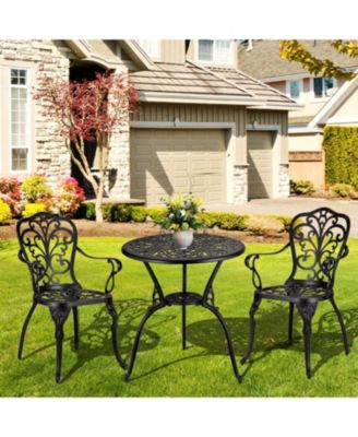 Patio Bistro Sets 3 Piece Outdoor Cast Aluminum Patio Bistro Set, Patio Table and Chairs Set of 2 with Umbrella Hole for Yard, Garden, Balcony, Poolside, Black