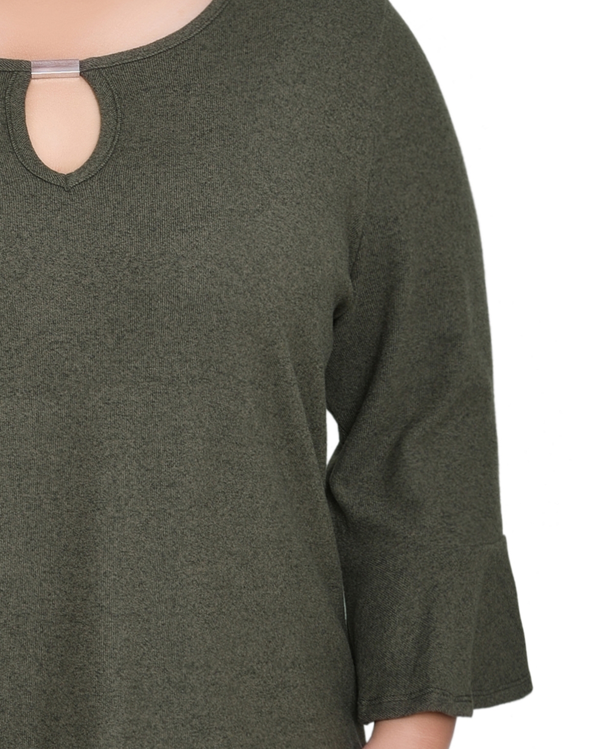 Ny Collection Plus Size 3/4 Bell Sleeve Top In Green