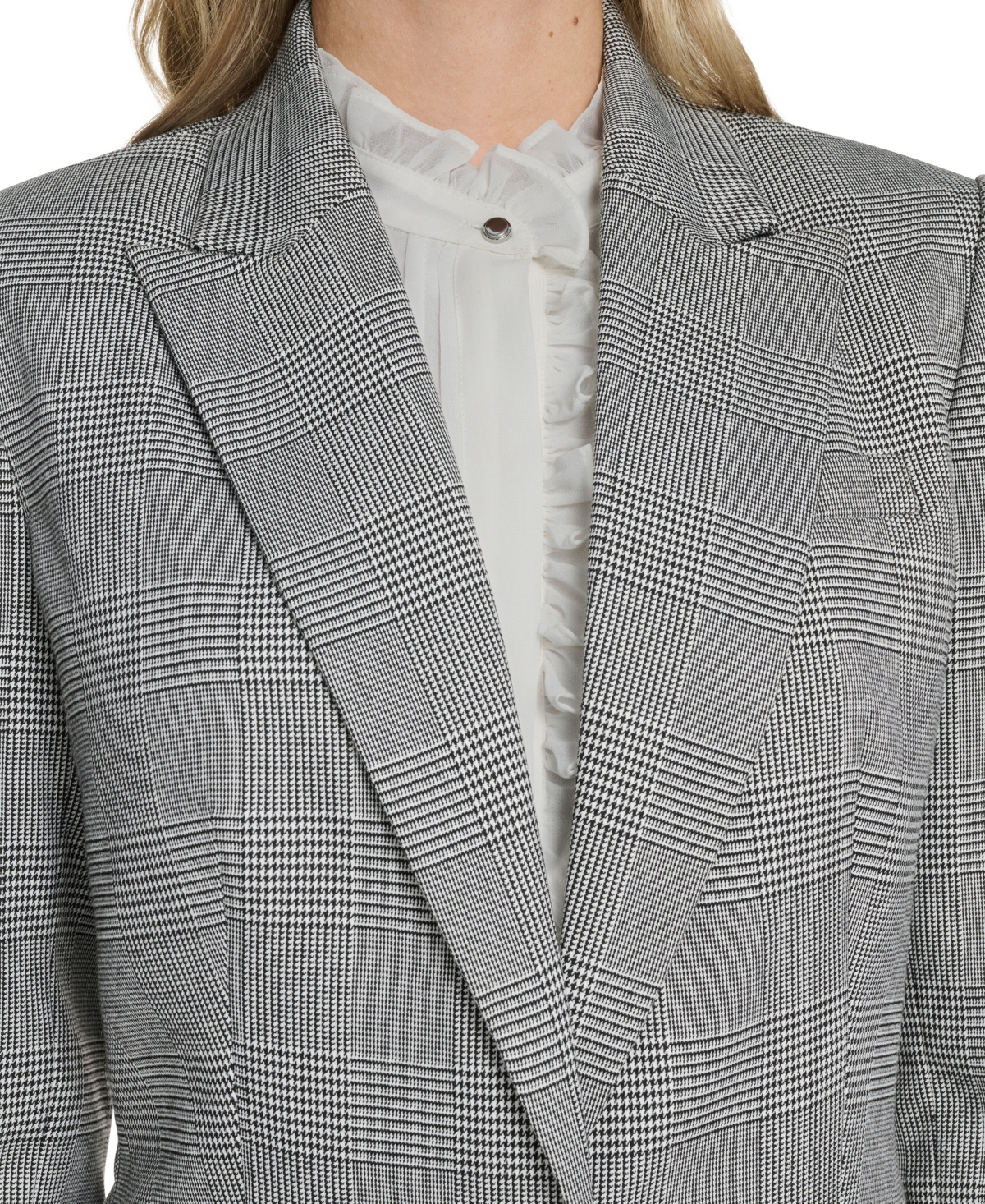 Calvin Klein Women's Houndstooth One-button Long Jacket In Gray