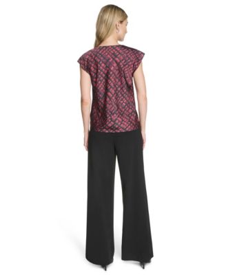 Women's Short Sleeve Cowl Neck Pull-On Blouse