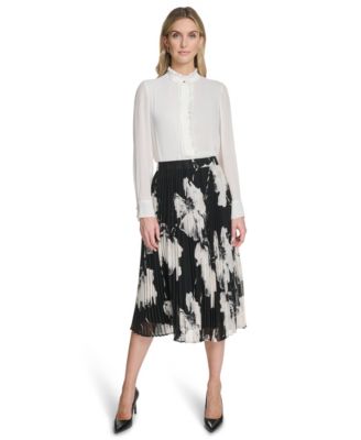 Women's Pleated Printed Midi Skirt