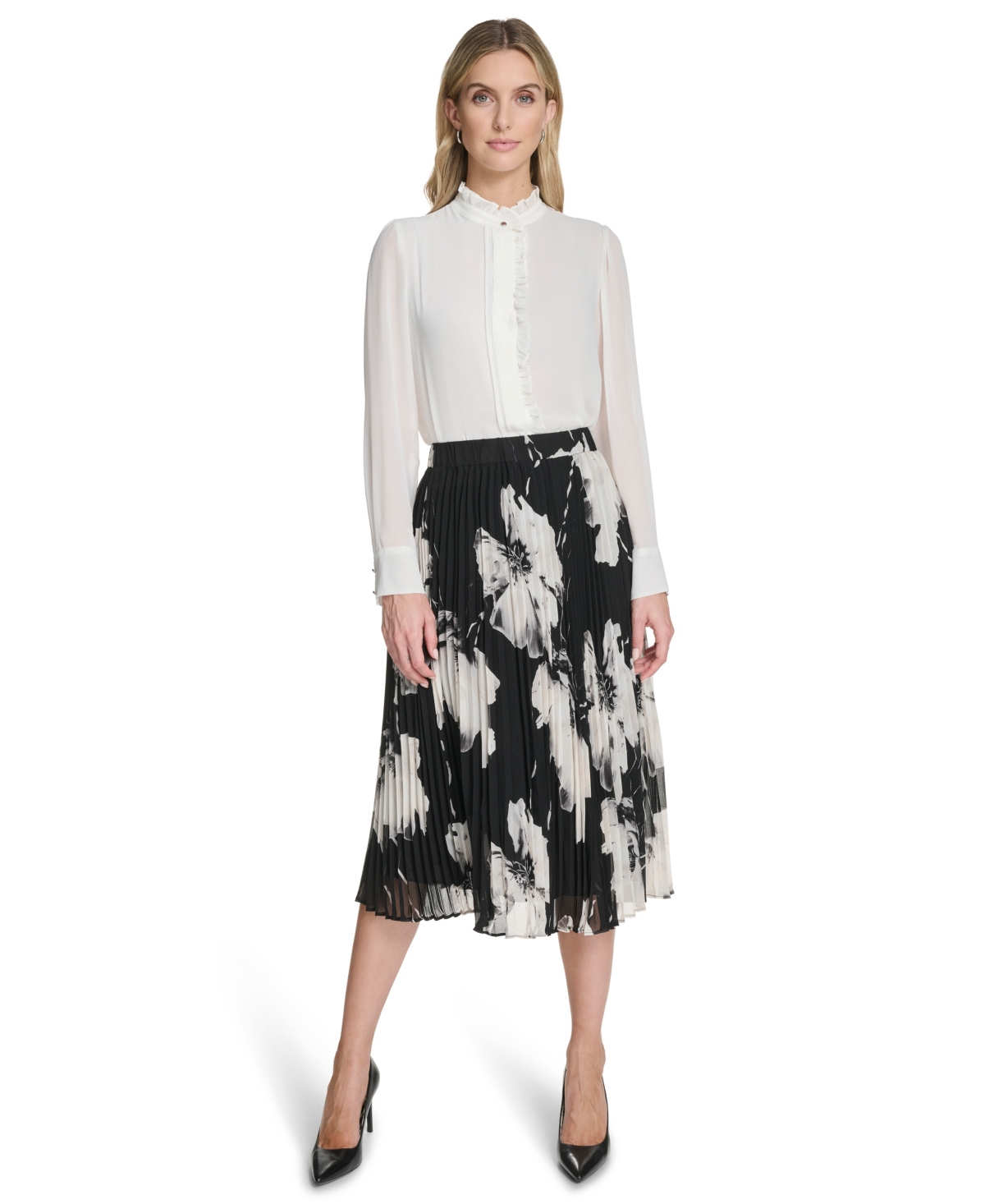 Calvin Klein Women's Pleated Printed Midi Skirt In Multi