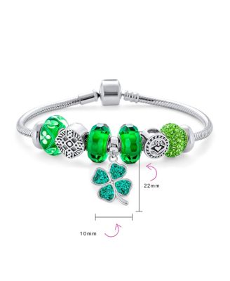 Irish Celtic Knot Charm Bracelet with Green Shamrock and Claddagh Beads Sterling Silver