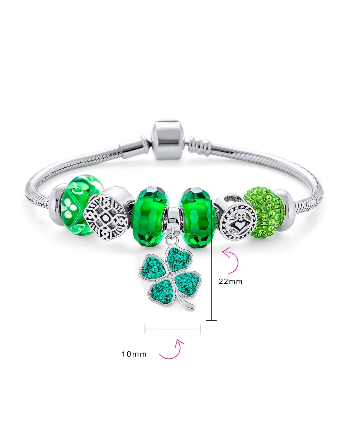Bling Jewelry Irish Celtic Knot Charm Bracelet with Green Shamrock and Claddagh Beads Sterling Silver