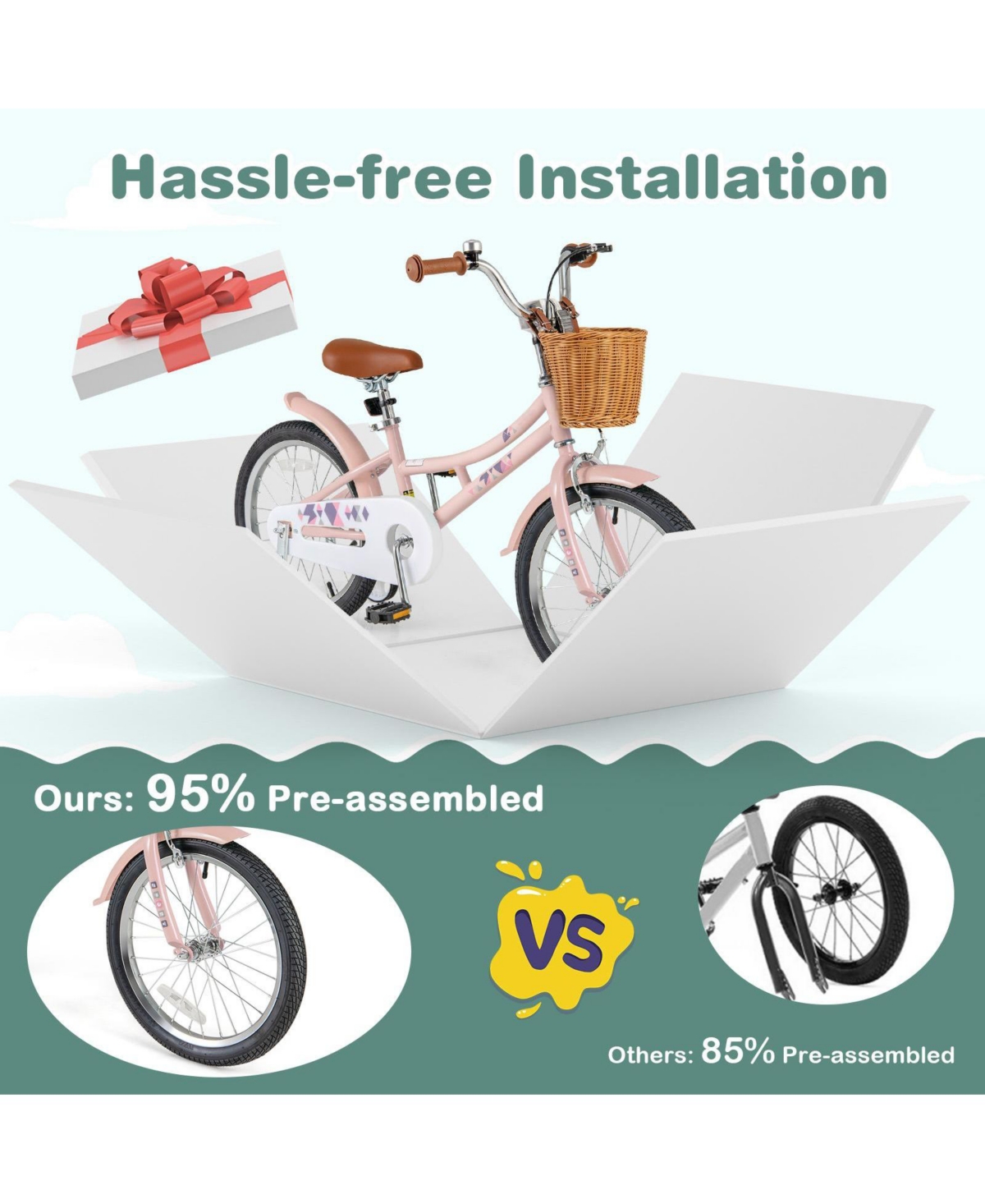 18-Inch Retro Kids Bike with Adjustable Height & Basket