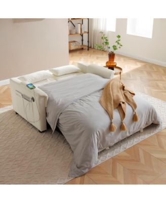 55" Velvet Loveseat Sofa Bed with USB Ports, Adjustable Backrest and Pull-Out Sleeper with Storage Pockets and Pillows-Maison Boucle