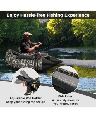 Inflatable Float Tube w/ Flippers Fish Ruler Rod Holder Storage Pockets Pump