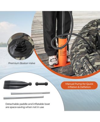 Inflatable Float Tube w/ Fish Ruler Rod Holder Storage Pockets Flippers Paddle