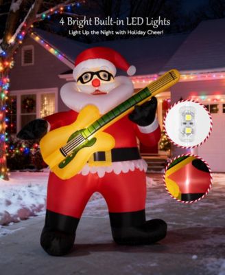 6FT Inflatable Santa Claus with Guitar and LED Lights, Outdoor Christmas Decoration