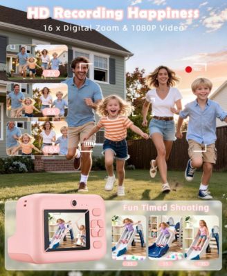 Kids Instant Print Camera 48MP with 16X Zoom, 1080P HD Video, Bluetooth, Dual Lens, 32GB Card & 4 Print Rolls