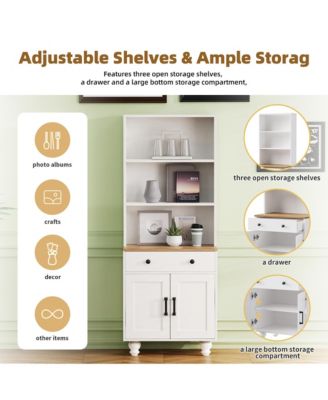 Farmhouse Storage Cabinet with Adjustable Shelves and Drawer for Kitchen or Living Room