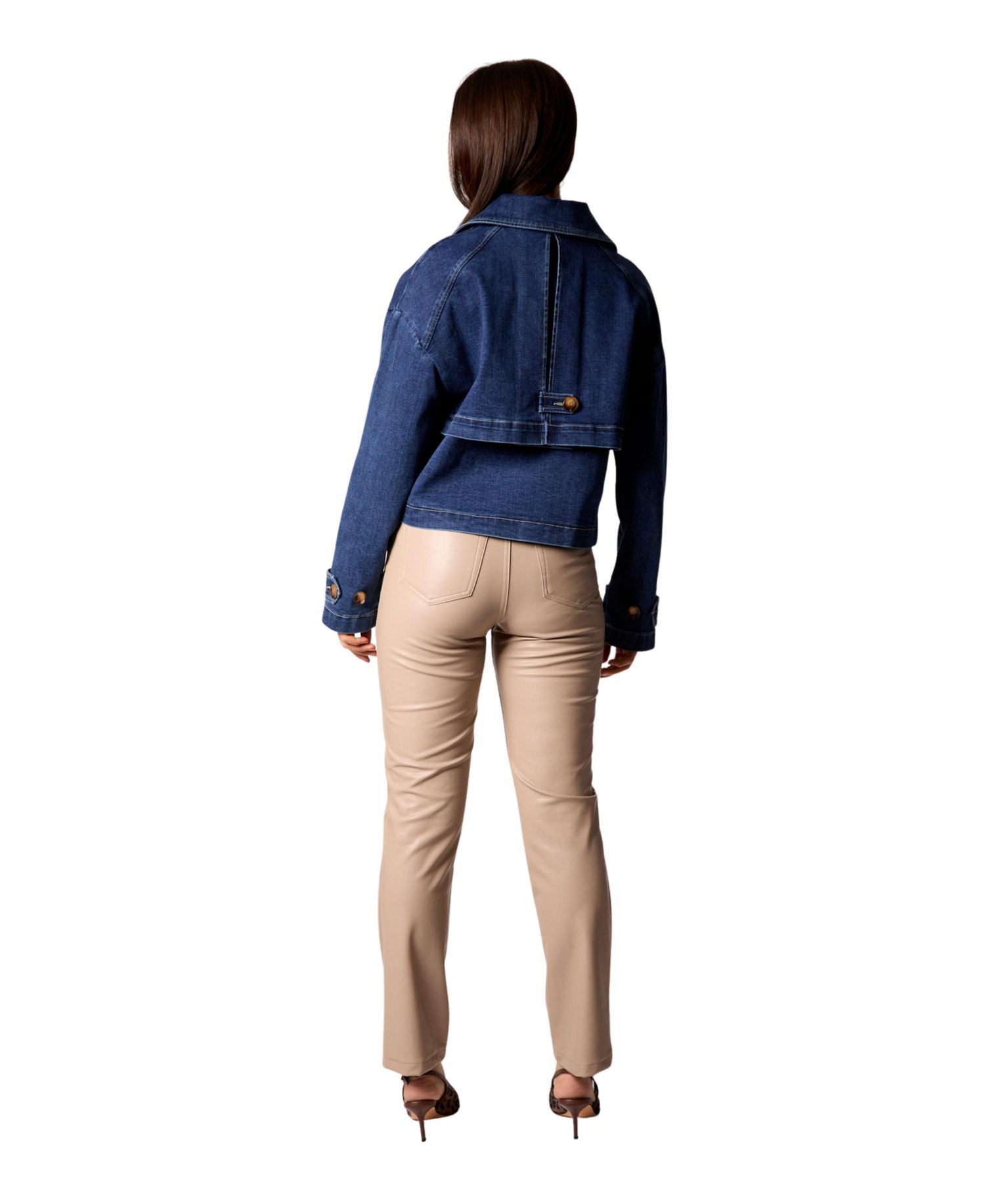 Women's Cropped Denim Double-Breasted Trench Jacket