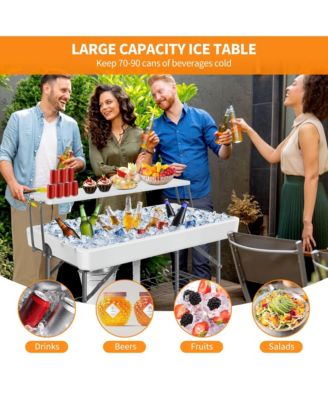 2-Tier Outdoor Portable Folding Ice Cooler Table with Removable Matching Skirt and Shelf