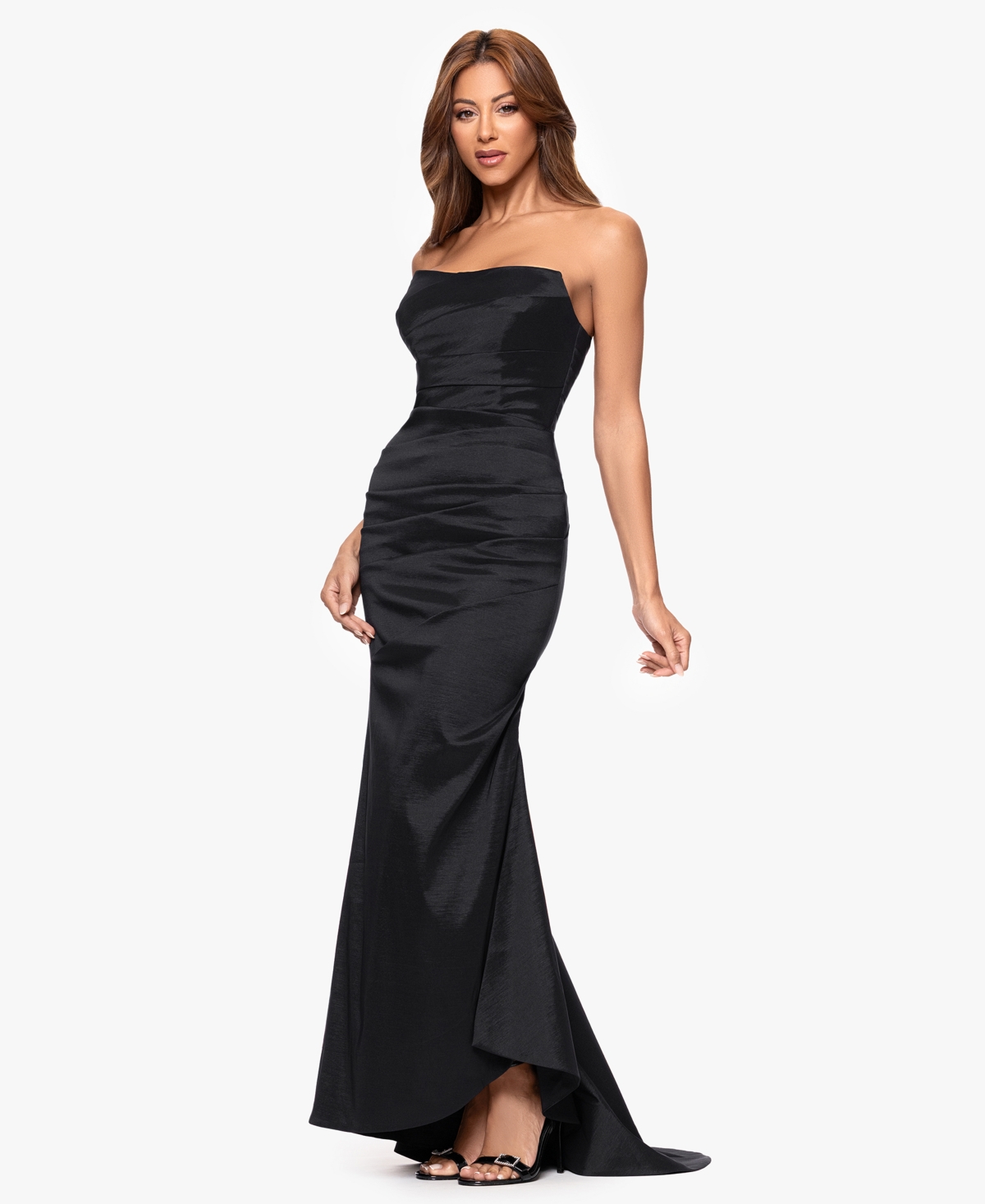 Xscape Women's Ruched Long Strapless Dress In Black