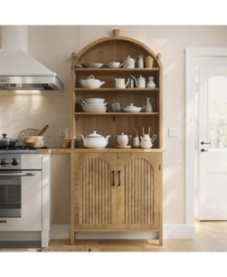 70.9 Inches Tall Arched Kitchen Pantry, 8-Tier Pantry Cabinet with Doors & Adjustable Shelves