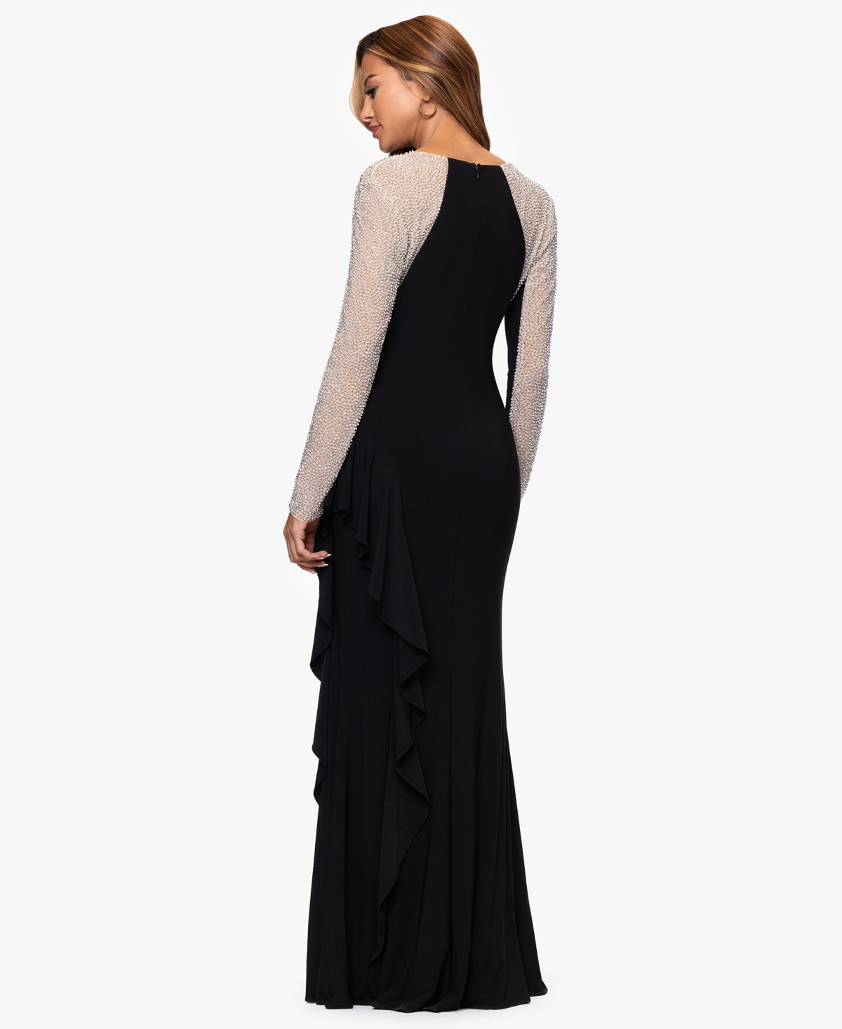 Xscape Petites Womens Embellished Polyester Evening Dress In Black