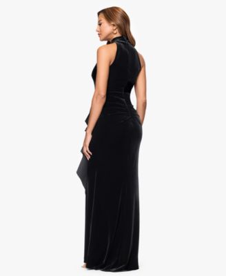 Women's Halter Neck Side Ruched Velvet Gown