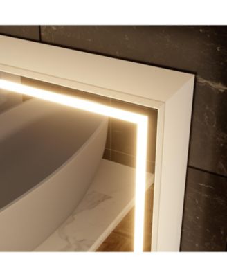 28x20 inch Moisture-Resistant Wood LED Lighted Defogger Adjustable Shelf Medicine Cabinet with Mirror