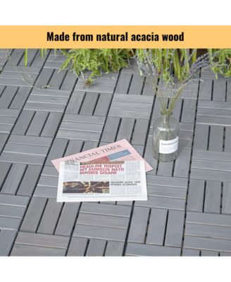 30-Pack 12'' Acacia Hardwood Checker Pattern Interlocking Deck Tiles Light Gray