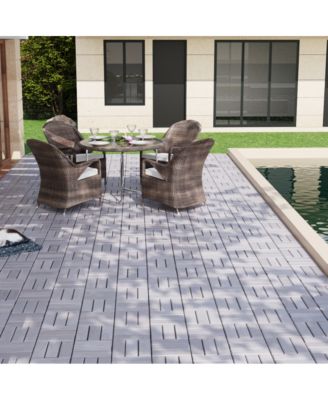 30-Pack 12'' Acacia Hardwood Checker Pattern Interlocking Deck Tiles Light Gray