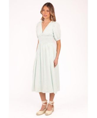 Women's Ronnie Short Sleeve Midi Dress - Green Blue Stripe