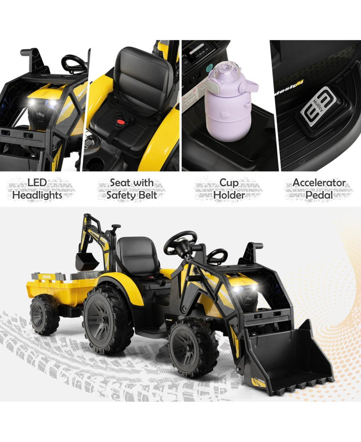 12V 3 in 1 Kids Ride On Excavator with Shovel Bucket and Music