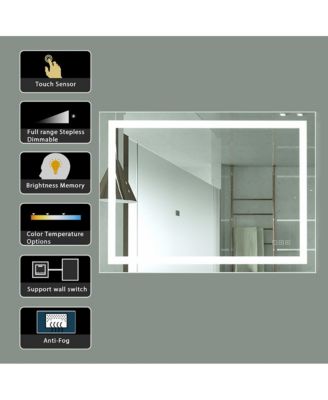 40 x 32 inch LED Lighted Bathroom Mirror, Wall Mounted Dimmable Makeup Vanity Mirror, Tempered Glass Anti-Fog Mirror, 3-Color Adjustable Warm/Natural/White Light, Horizonal & Vertical, ETL Listed