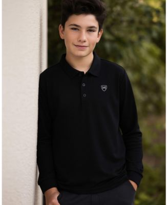 Big Boys Silky Soft Dri-Effect Moisture Wicking Long Sleeve Polo Shirt