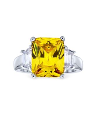 Art Deco Style Sterling Silver 8CTW Yellow CZ Rectangle Emerald Cut Cocktail Statement Ring Cubic Zirconia Baguette Stepped Side Stones