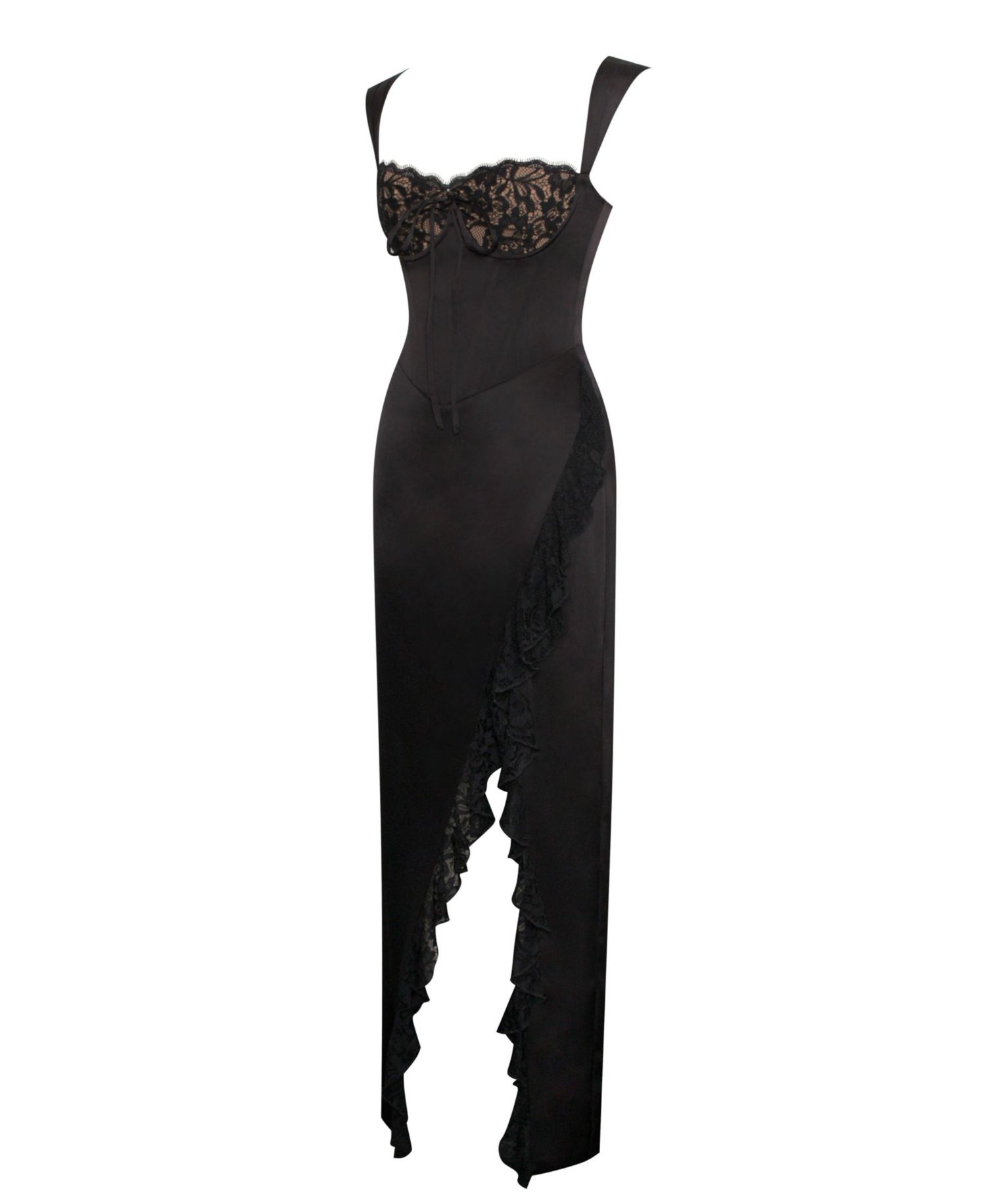 Women's Freddie Black Lace Satin Maxi Corset Dress
