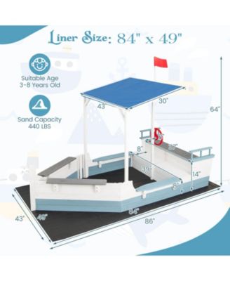 Fir Wood Sandbox with Sloping Canopy Liner Multiple Seats Large Storage Space