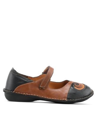 COSMIC Leather Mary Jane Flats with Hook-and-Loop Strap and Contrast Stitching