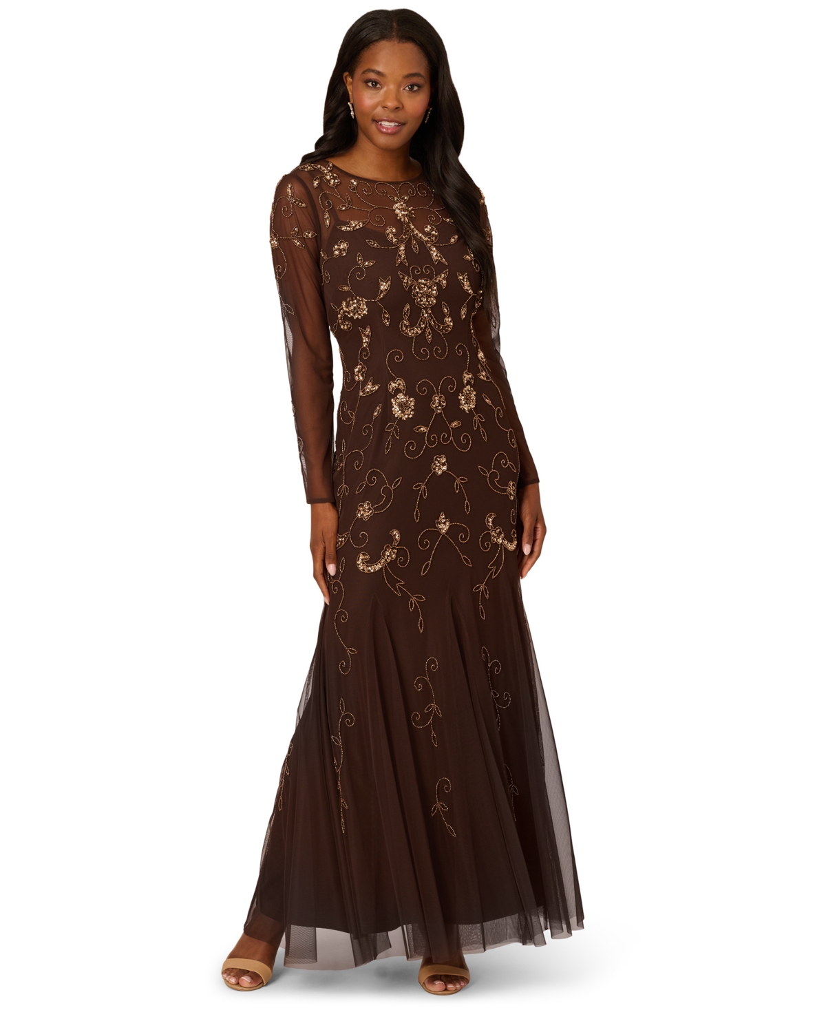Adrianna Papell Petite Beaded Long Sleeve Dress