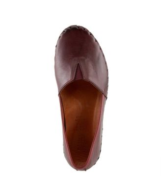 Kathaleta Leather Slip-On Comfort Flats with V-Elastic Notch, Arch Support and Removable Insole