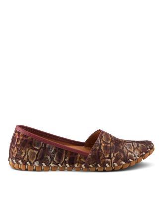 Kathaleta-Spice Metallic Croco Slip-On Leather Flats with Removable Insole & Arch Support