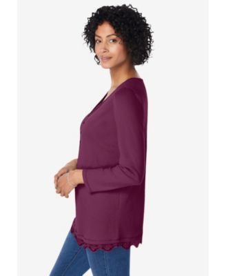 Plus Size Layered-Look Lace Trim Tee