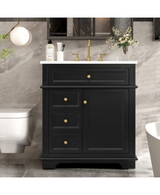 Bathroom Vanity with Sink Soft Closing Door Tip-Out Drawer and Three Drawers