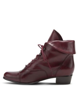 Galil Polished Leather Lace-Up Bootie with Fold-Over Cuff and Stacked Heel