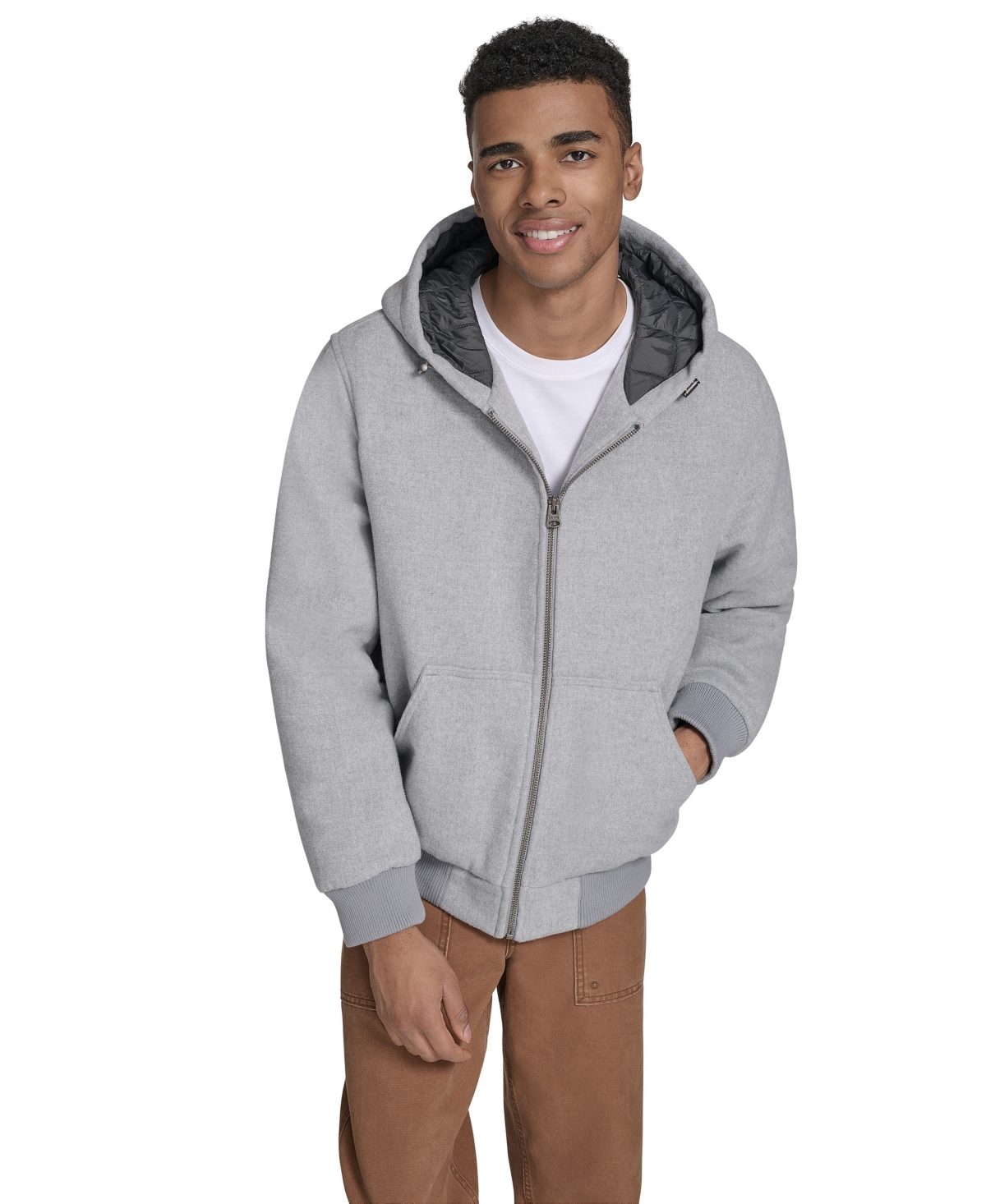 Levi's Men's Wool-blend Hooded Bomber Jacket In Gray