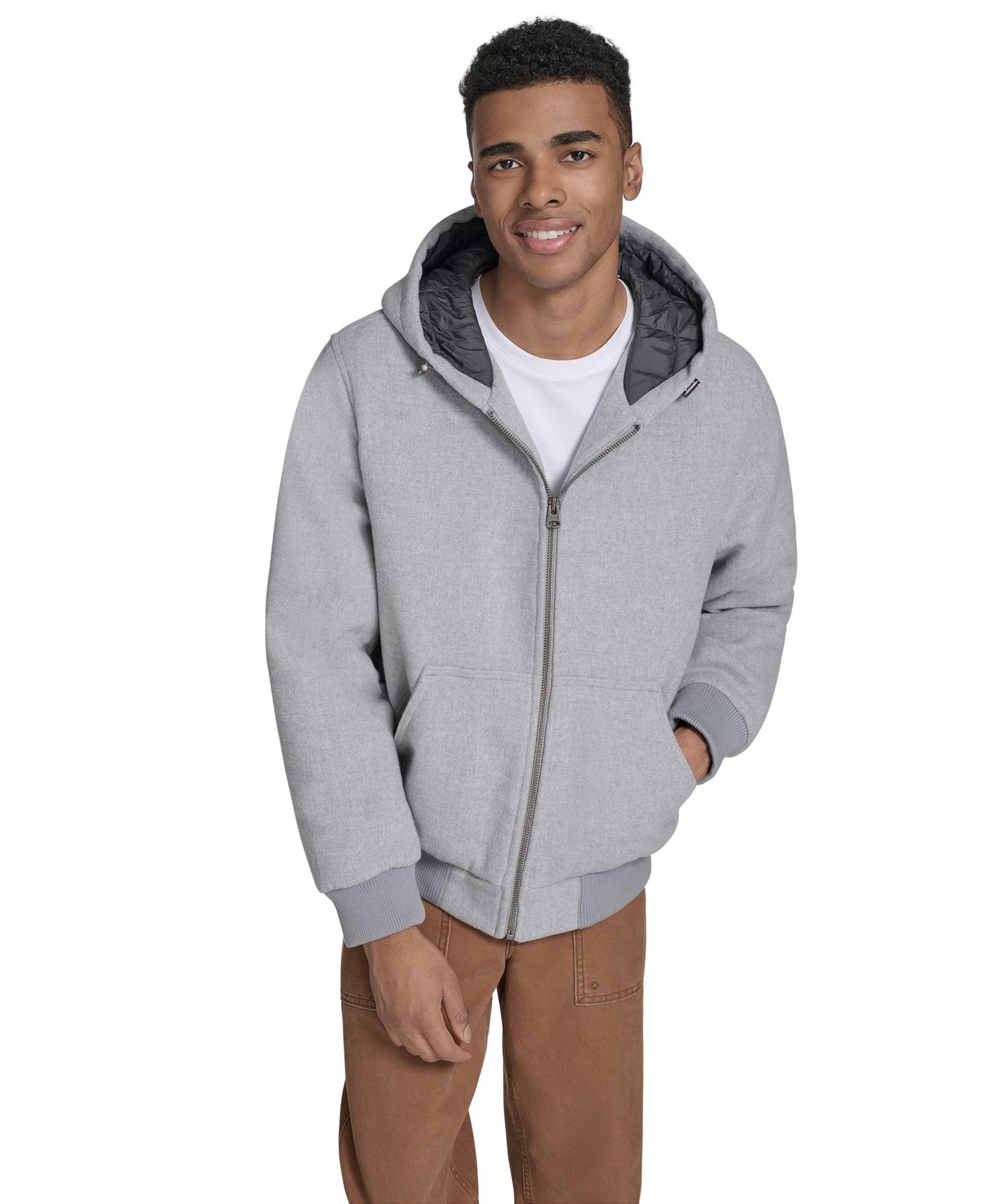 Men's Wool-Blend Hooded Bomber Jacket