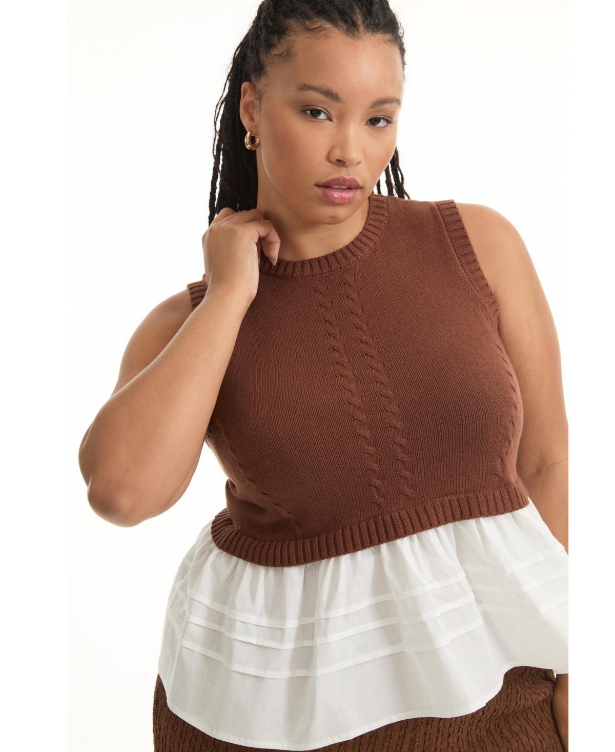 June + Vie Women's Sleeveless Peplum Sweater
