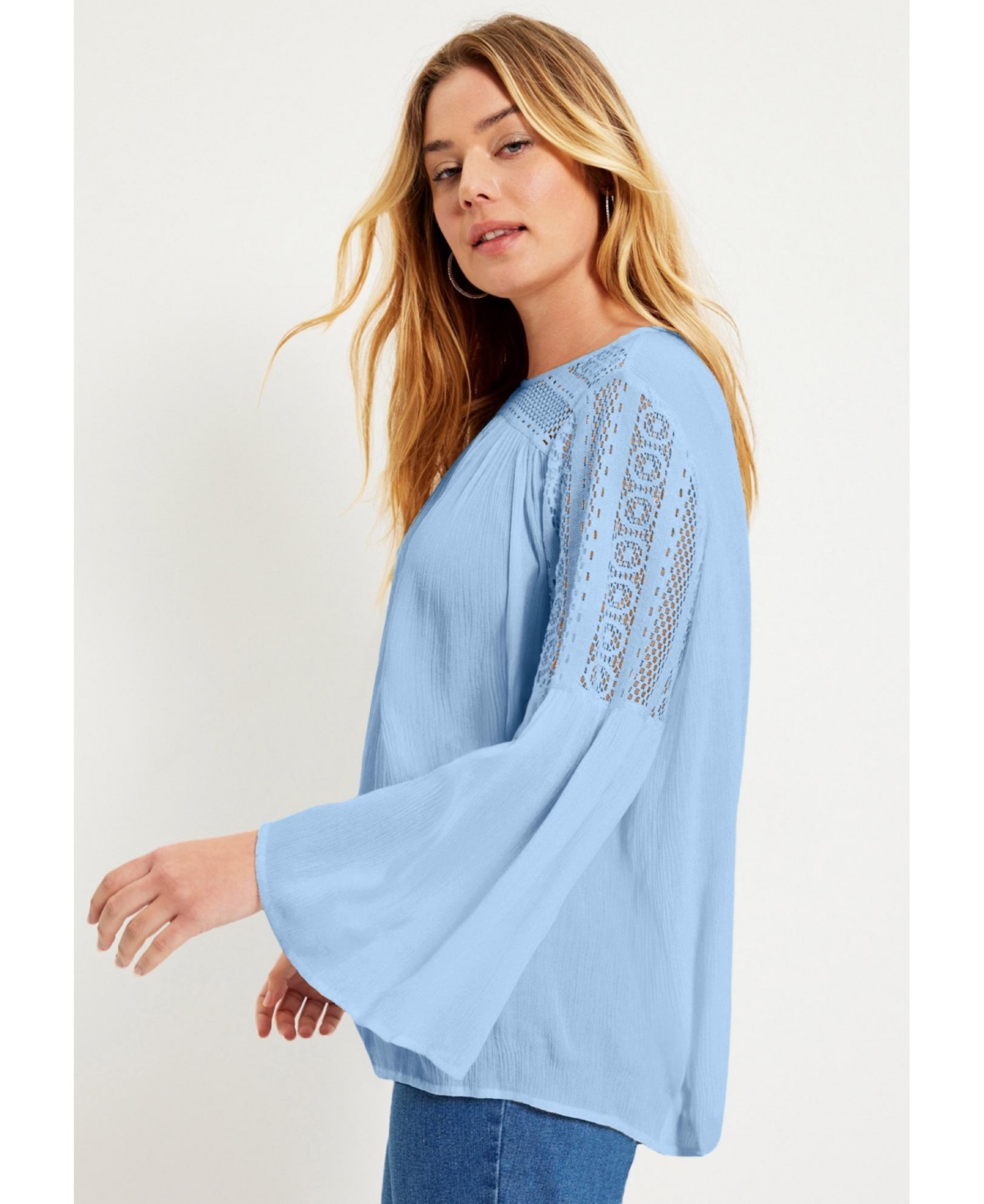 June + Vie Women's Crochet-Trim Blouse
