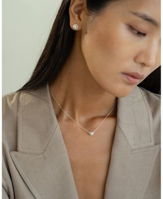 Sterling Silver 18k Gold Plated Eleanor Single Cultured Pearl Necklace & Stud Earrings Set