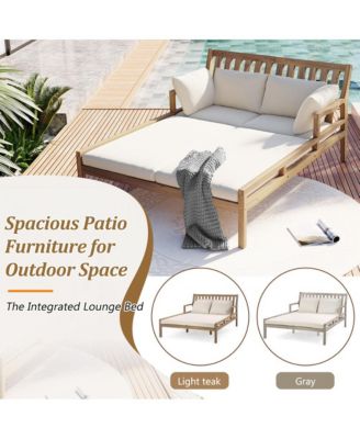 Teak Daybed Chaise Lounges 4 Pillows & Curved Armrests