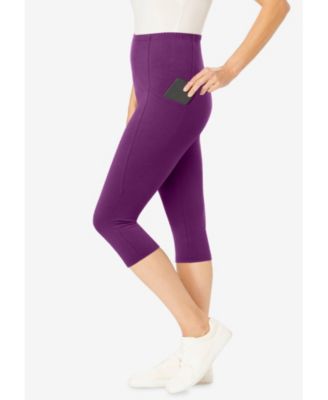 Women's Plus Size Stretch-Cotton Knit Pull-On Pocket Capri Leggings