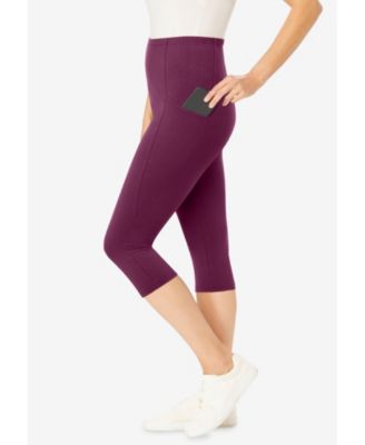 Women's Plus Size Stretch-Cotton Knit Pull-On Pocket Capri Leggings