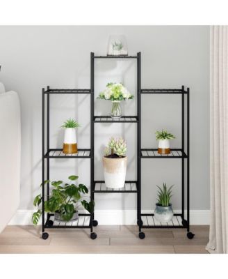 Rollable Iron Flower Stand with Multiple Pot Holders