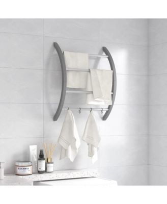 Towel Rack with Hooks Silver 22&amp;#x22;x6.3&amp;#x22;x28.3&amp;#x22; Aluminum