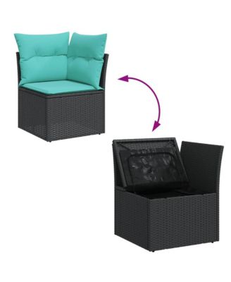 Garden Sofa Black PE Rattan, Powder-Coated Steel, Polyester Compact