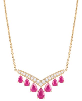 Macy's - Gemstone and Diamond Necklace (1/3 ct. t.w.) in 14K Gold (also in 14K White Gold)